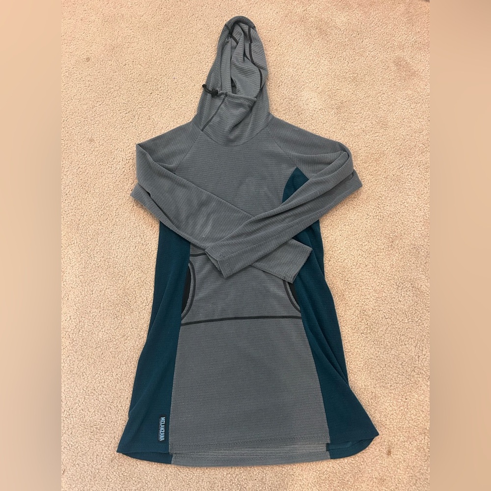 Melanzana microgrid Gray & Teal Hooded Women's Dress